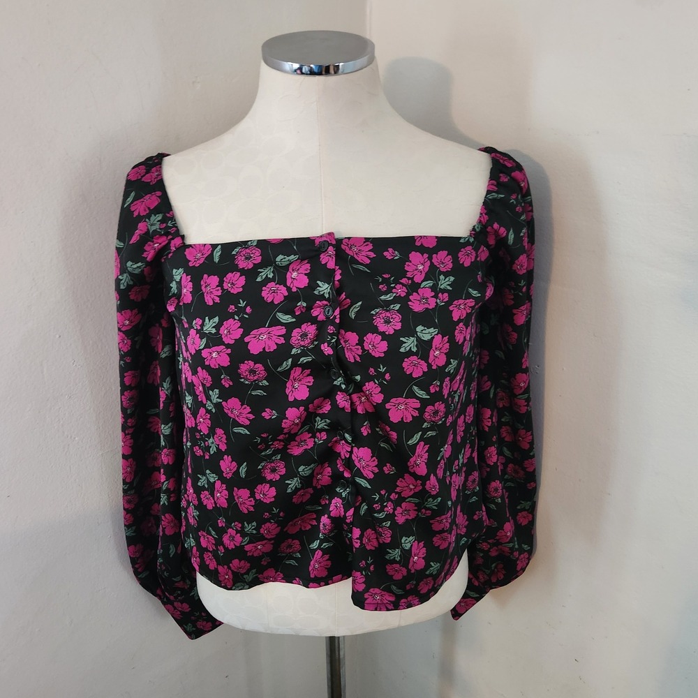 Leith Pink Floral Crop Top Women's Size Small